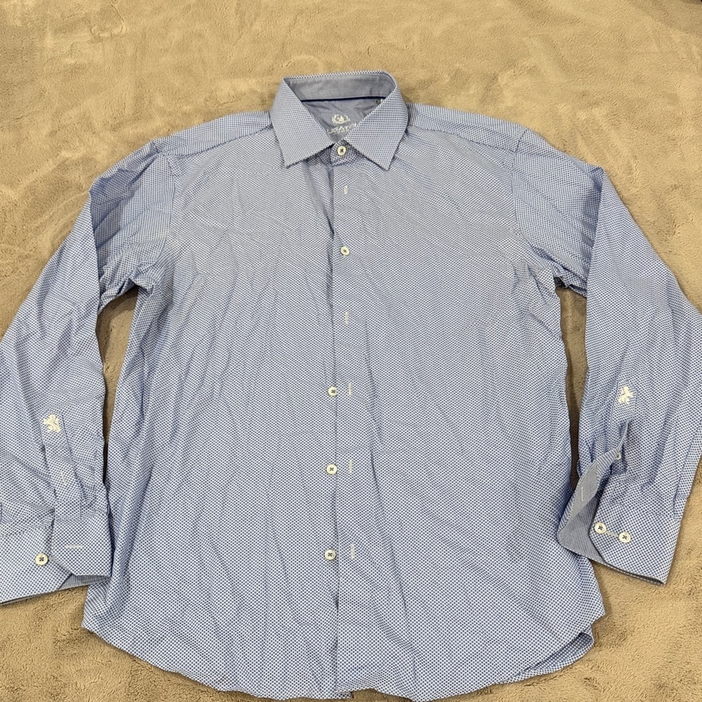 Bugatchi Uomo Light Blue Geometric Dress Shirt Size 34/35